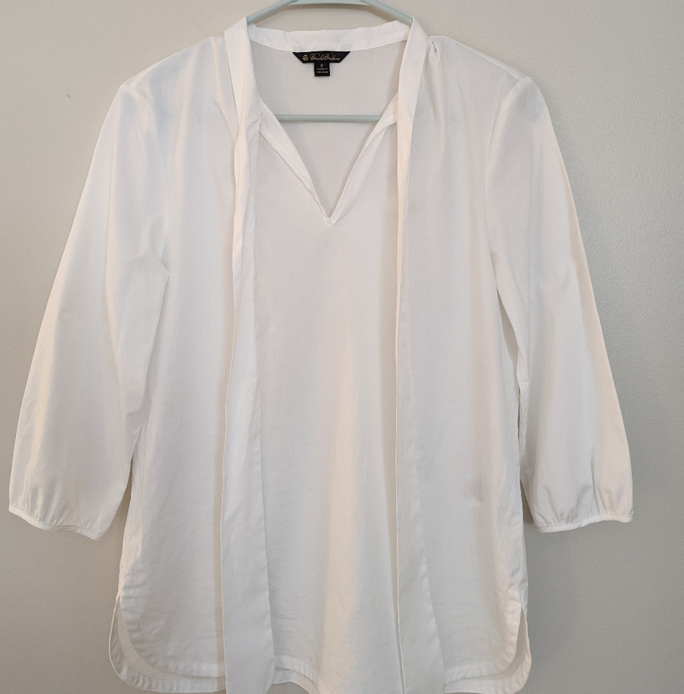Women's Brooks Brothers white tie top blouse very light material small size 2